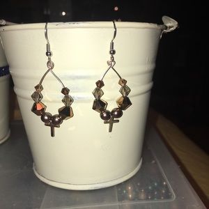 Swarovski beaded cross dangle earrings New